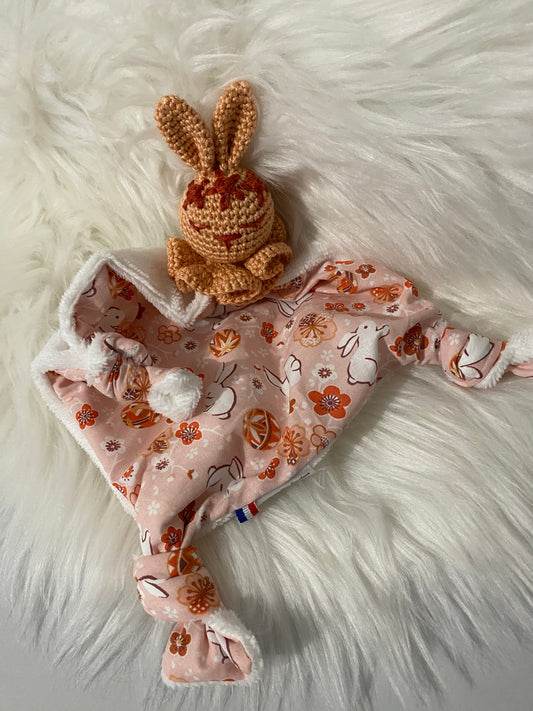 Doudou Lapin "COLLINE", coton fleuri avec des lapins