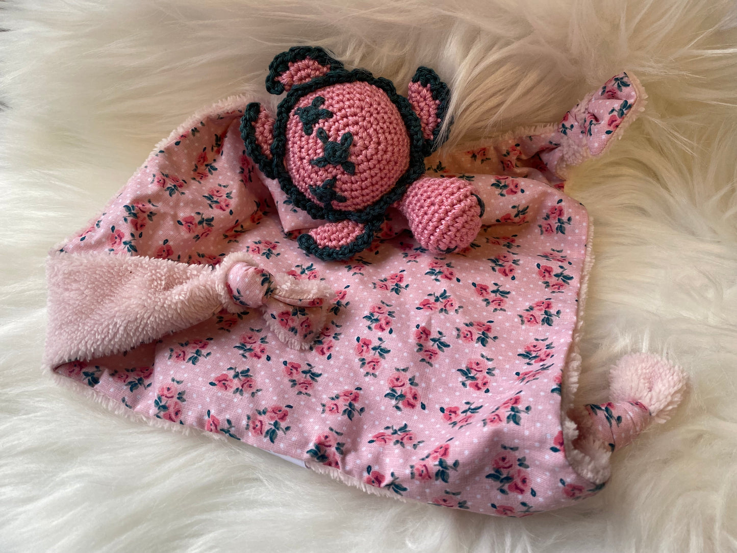 Doudou Tortue "Hortense", coton fleuri rose