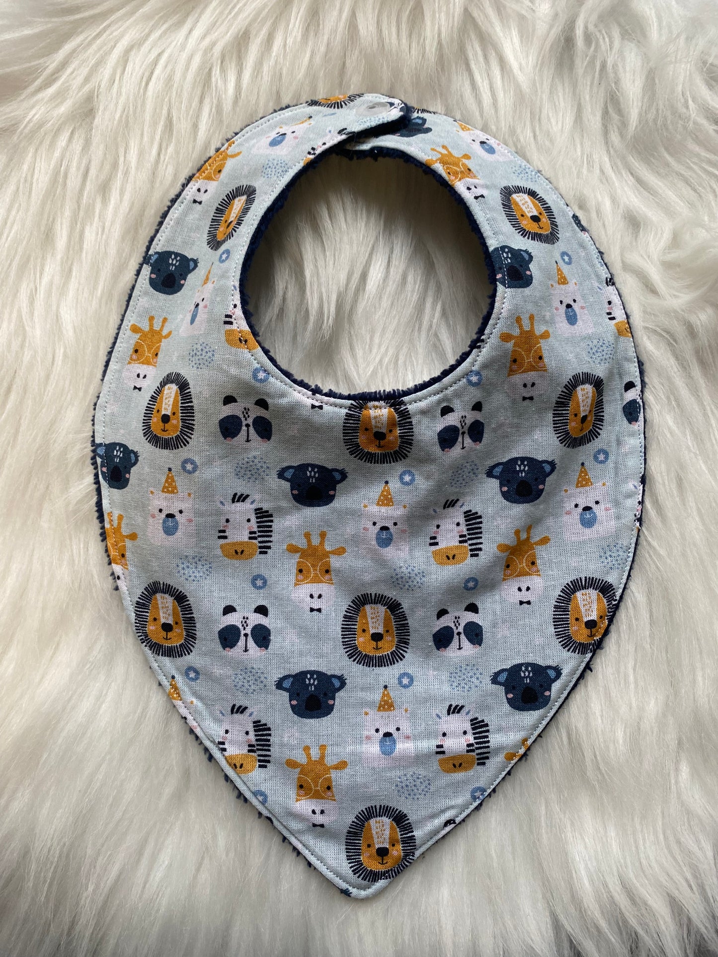 Bavoir bandana, bleu motifs lions