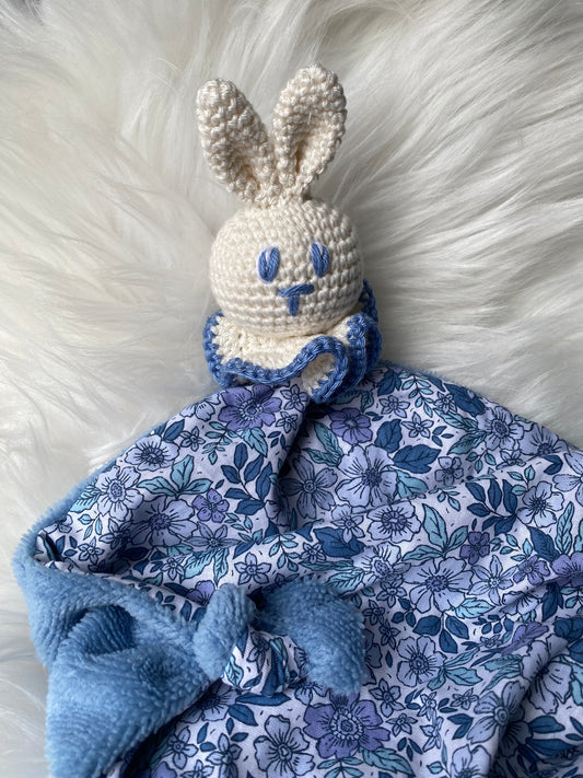 Doudou Lapin "COLLINE", bleu, fleuri