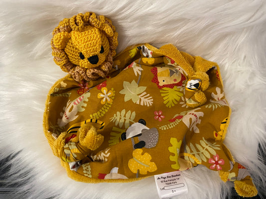 Doudou Lion "LEON", jaune motifs animaux