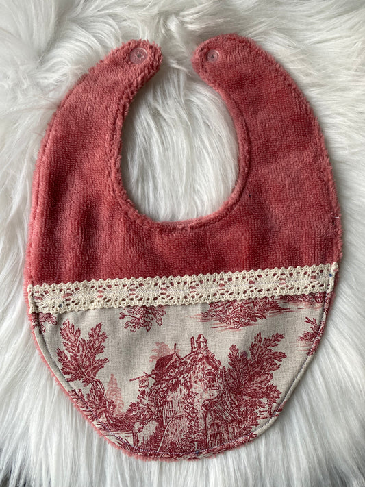 Bavoir en toile de Jouy rouge