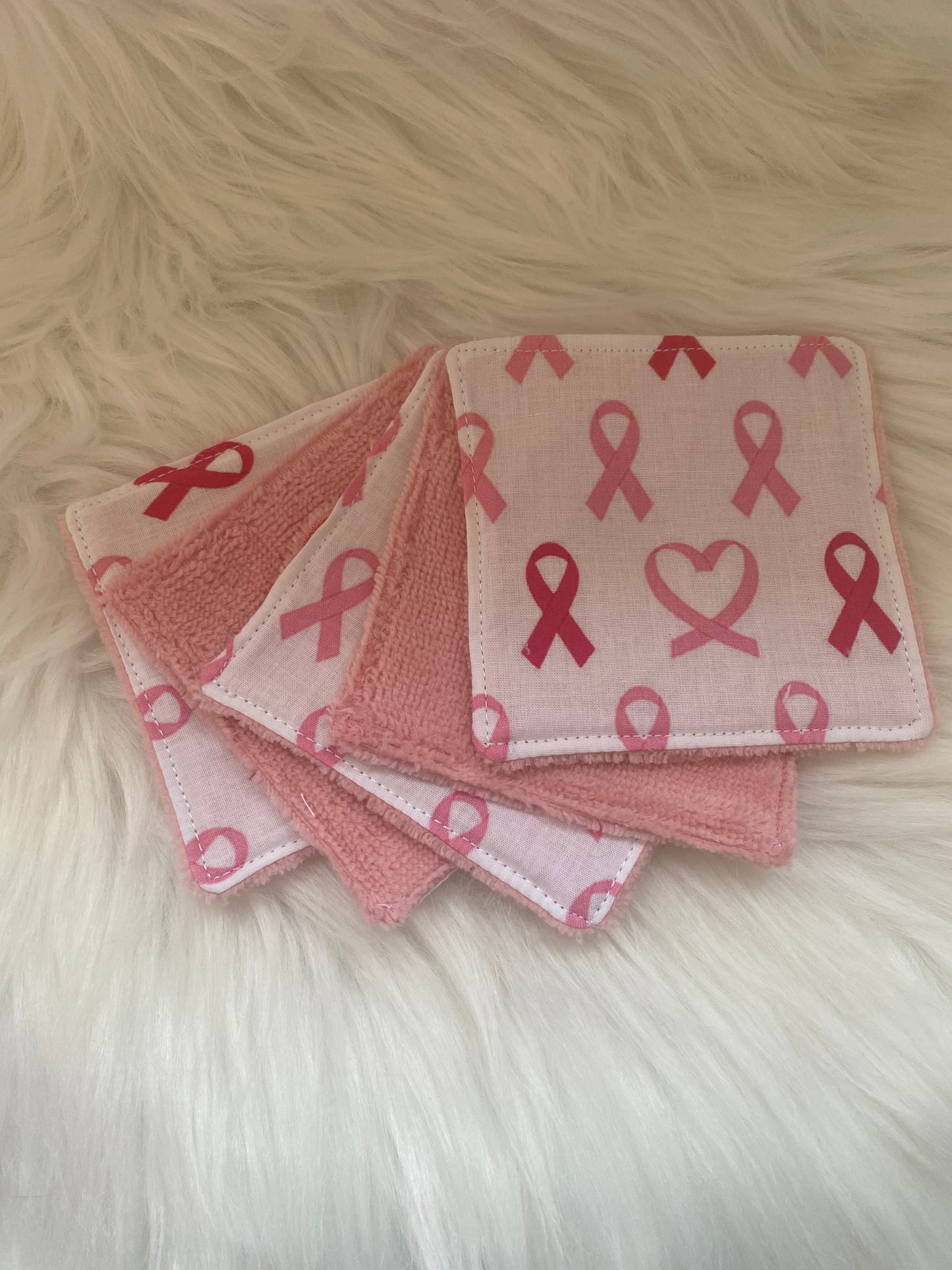 5 Lingettes Noeuds Coeurs OCTOBRE ROSE 1€reversé à Mon Bonnet Rose