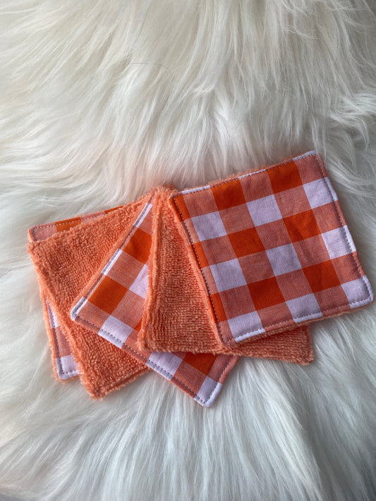 5 Lingettes a carreaux oranges et blancs