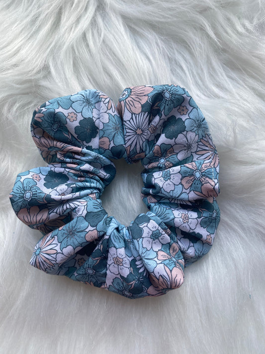 Chouchou fleurs printemps vertes