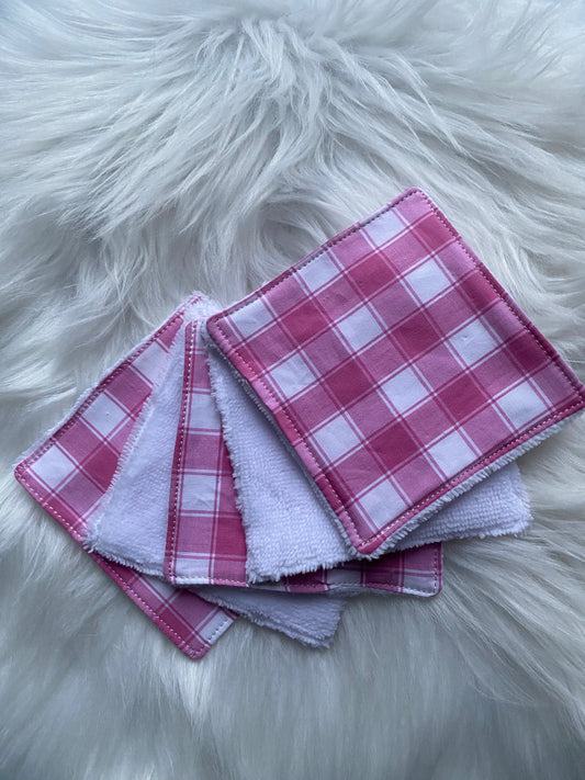 5 Lingettes carreaux roses et blancs