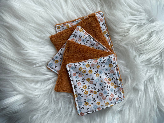 5 Lingettes  multi fleurs marron