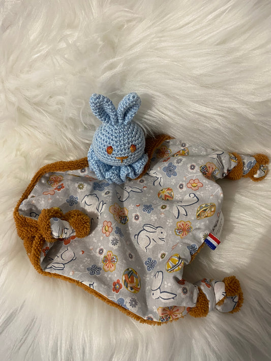 Doudou Lapin "COLLINE", coton fleuri avec lapins