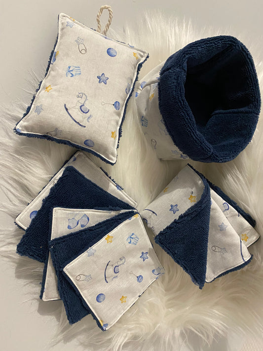 Coffret BIEN-ÊTRE enfant motifs biberons, tétine bleue et blanche
