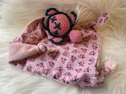 Doudou Tortue "Hortense", coton fleuri rose