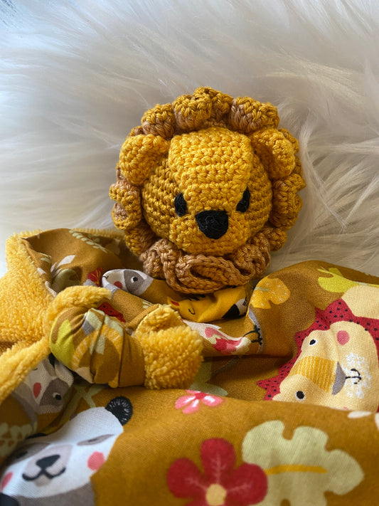 Doudou Lion "LEON", jaune motifs animaux
