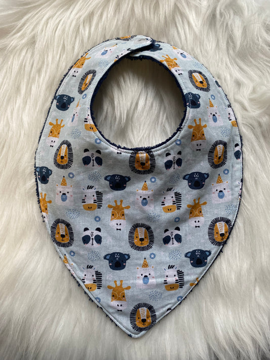 Bavoir bandana, bleu motifs lions