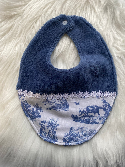 Bavoir en fibre de bambou et toile de jouy bleu